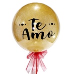 Globo tipo burbuja transparente en tono dorado, con letrero Te Amo
